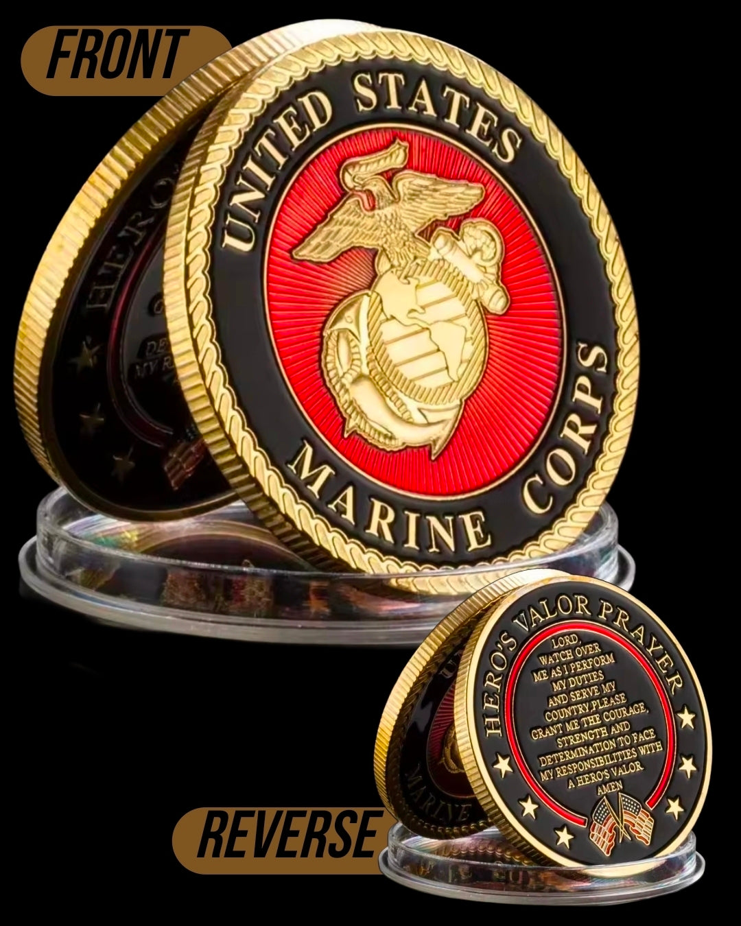 U.S. Military Commemrative Steel Coins 1.57 inches with Plastic Protective Case Navy Army Marines Air Force Coast Guard First Responder Veteran Christian
