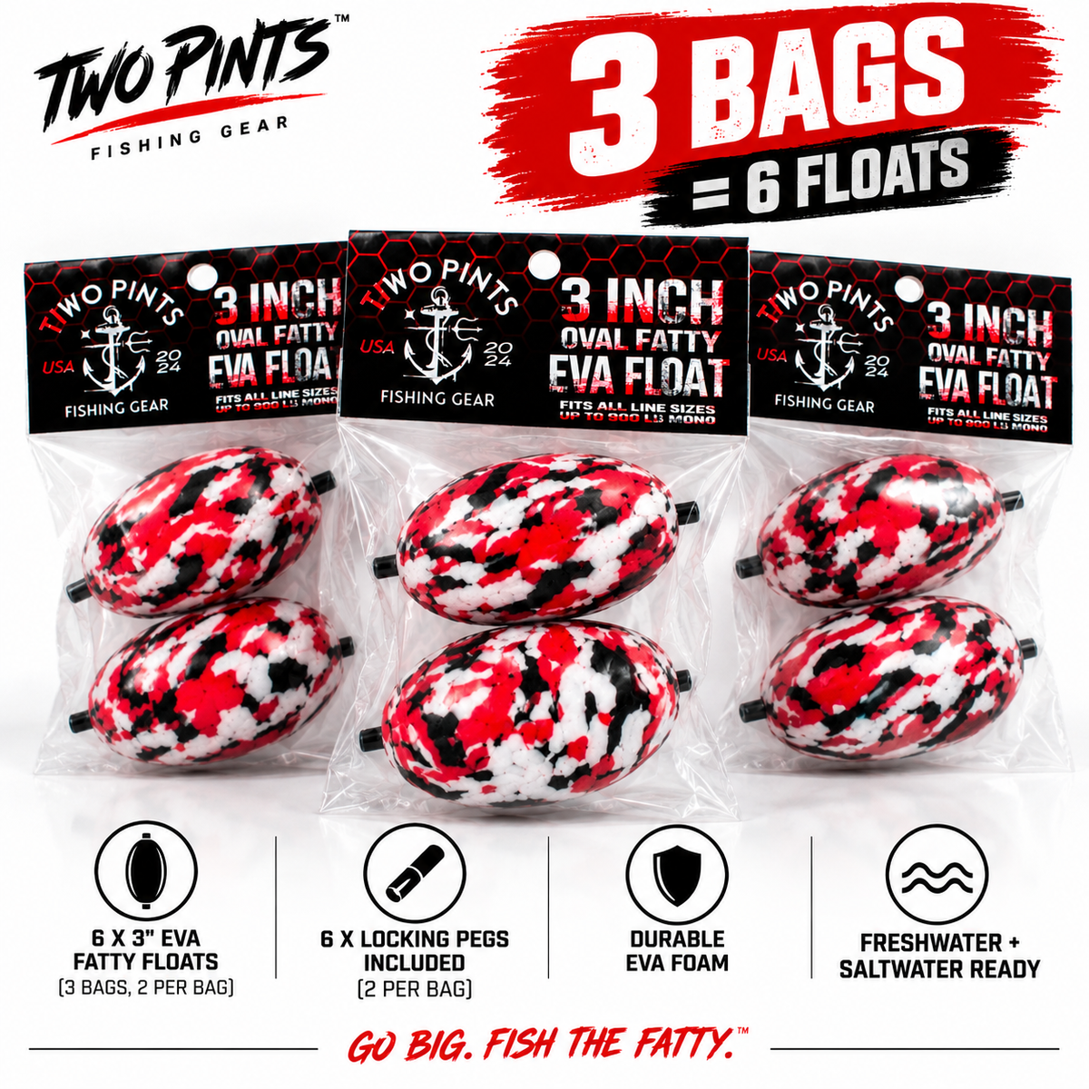 3" EVA Fatty Foam Fishing Float – Red Camo 2 Pints Fishing™ Exclusive