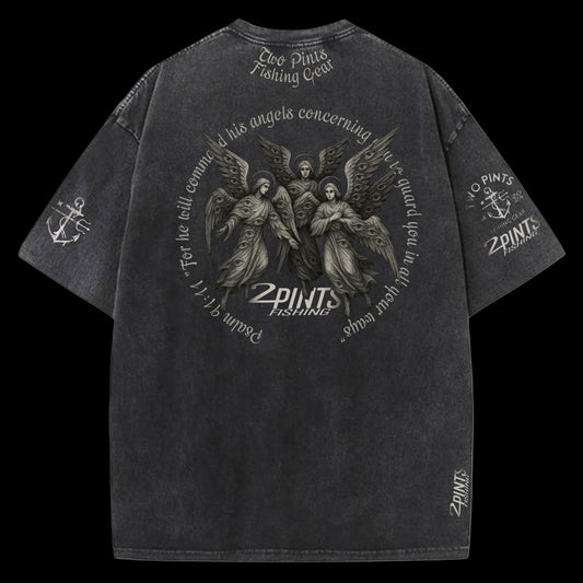 Archangels Psalm 91:11 Vintage Oversized Washed Pump Cover 100% Cotton Tee - Customizable upon request