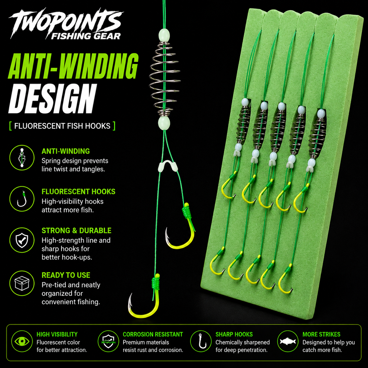 5 Pack Spring Bait Cage - Carp Fishing Rigs with Dual Fluorescent Hooks, Hand-Tied Feeder Rigs, Anti-Tangle Bait Cage Feeders for Carp, Catfish, Bottom Fishing