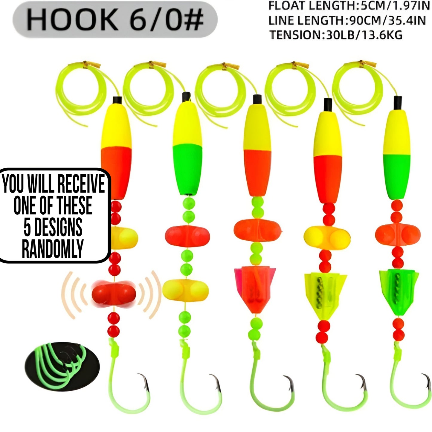 Catfish Rig - Hand Tied Ready to Use with Float Rattle Swivel Sinker Slide & Glow Hook - 1 Pack