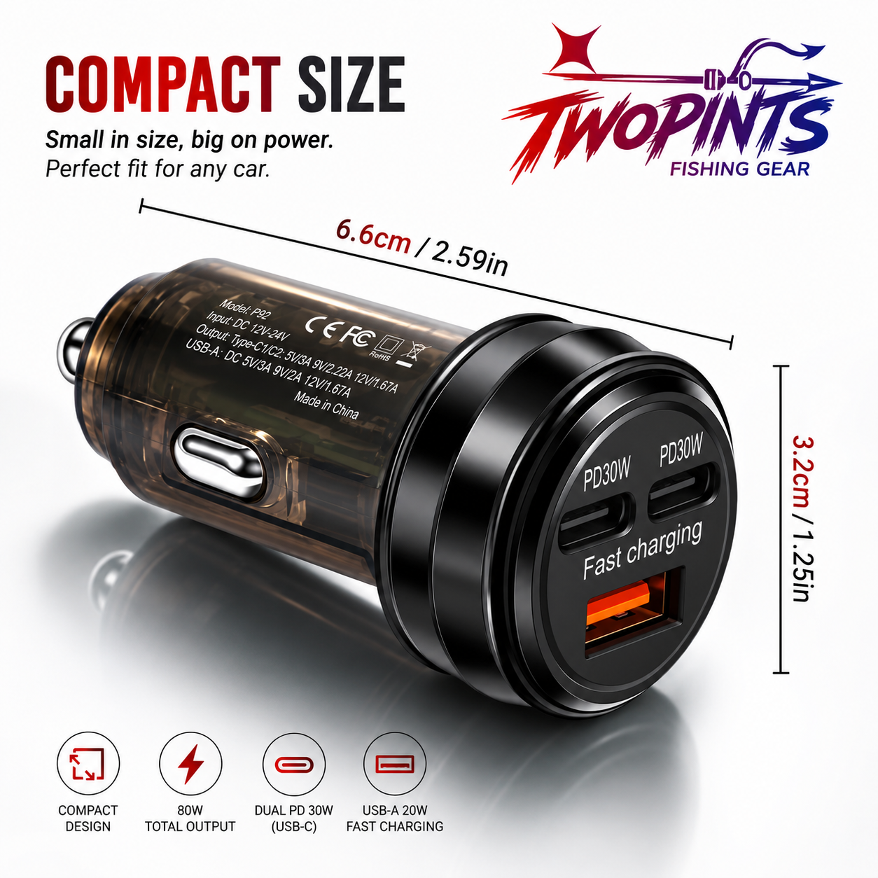 3-Port 80W Fast-Charge Car Charger
