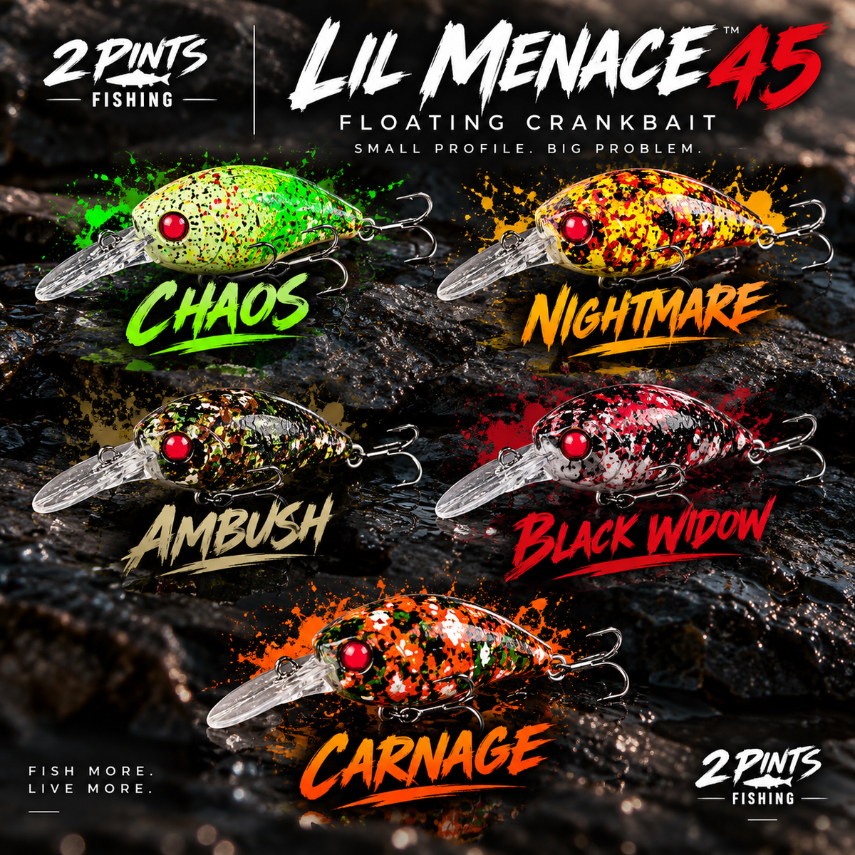 Lil MENACE 45 - 45mm 3g Floating Crankbait Twitch Fishing Lure - Hand Painted w/ Steel Balls