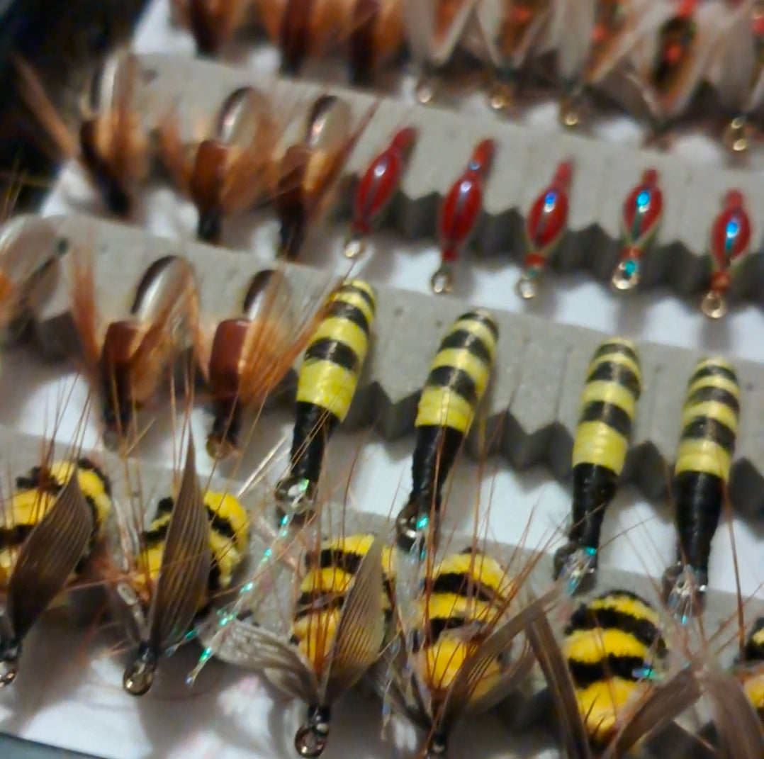 100 Piece Fly lures with Waterproof Case - Hand Tied - Various Weights and Hook Sizes
