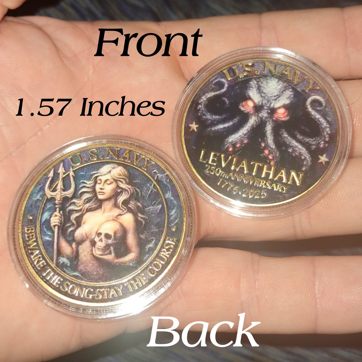 U.S. NAVY Challnge Coin 1.57 inches includes Protective Case and Hand Tied Gift Box - Solid Iron Full Color Embossed/Engraved Images