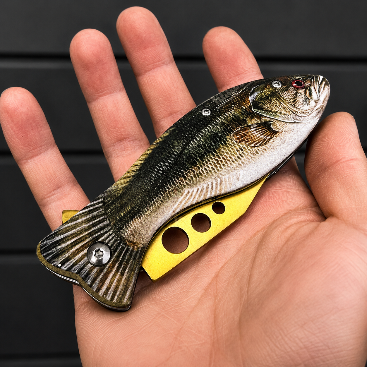 Fishing Tactical Knives - Bass Trout Pufferfish Tactical Flip Knife with Safety Lock and Belt Clip - 3CR Stainless Steel
