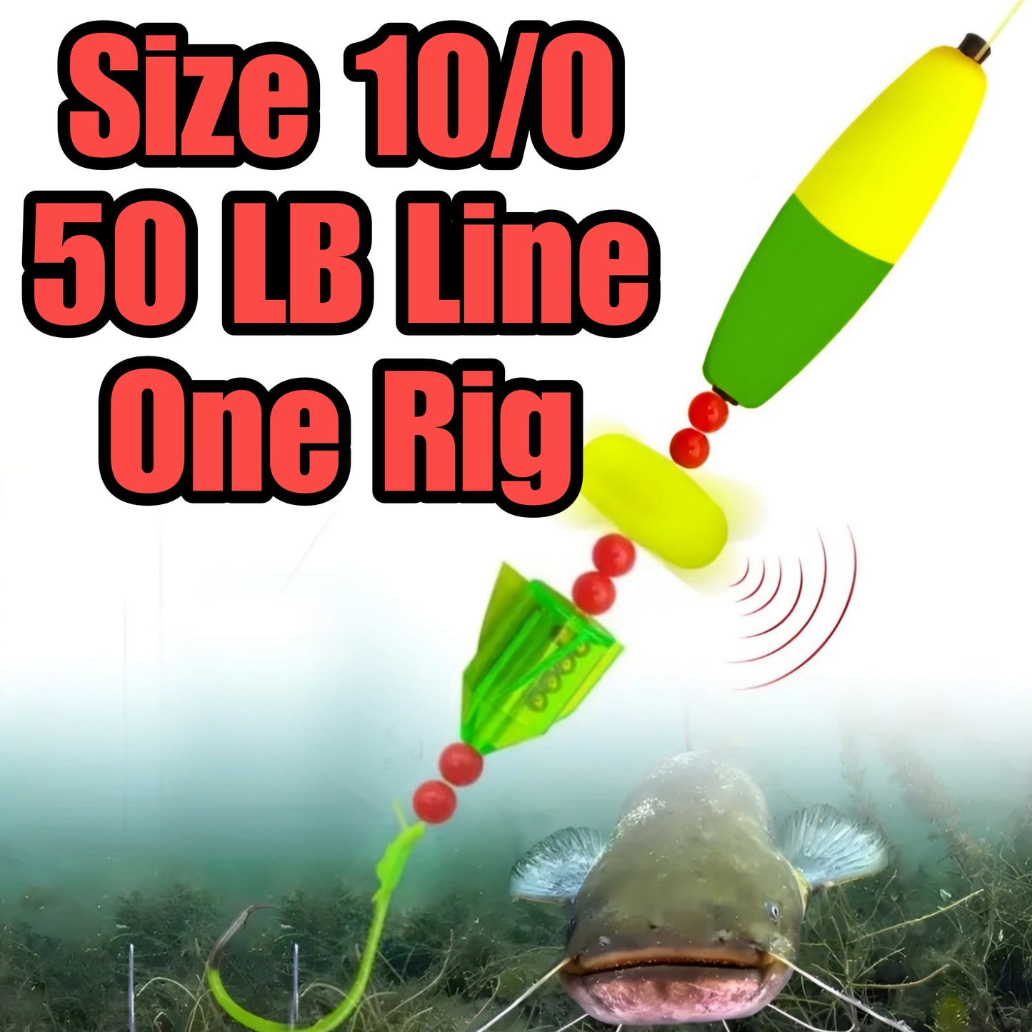 Catfish Rig - Hand Tied Ready to Use with Float Rattle Swivel Sinker Slide & Glow Hook - 1 Pack