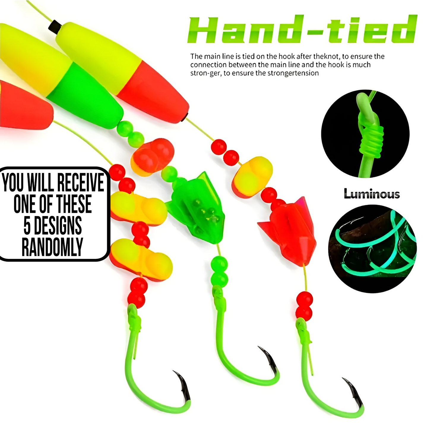 Catfish Rig - Hand Tied Ready to Use with Float Rattle Swivel Sinker Slide & Glow Hook - 1 Pack