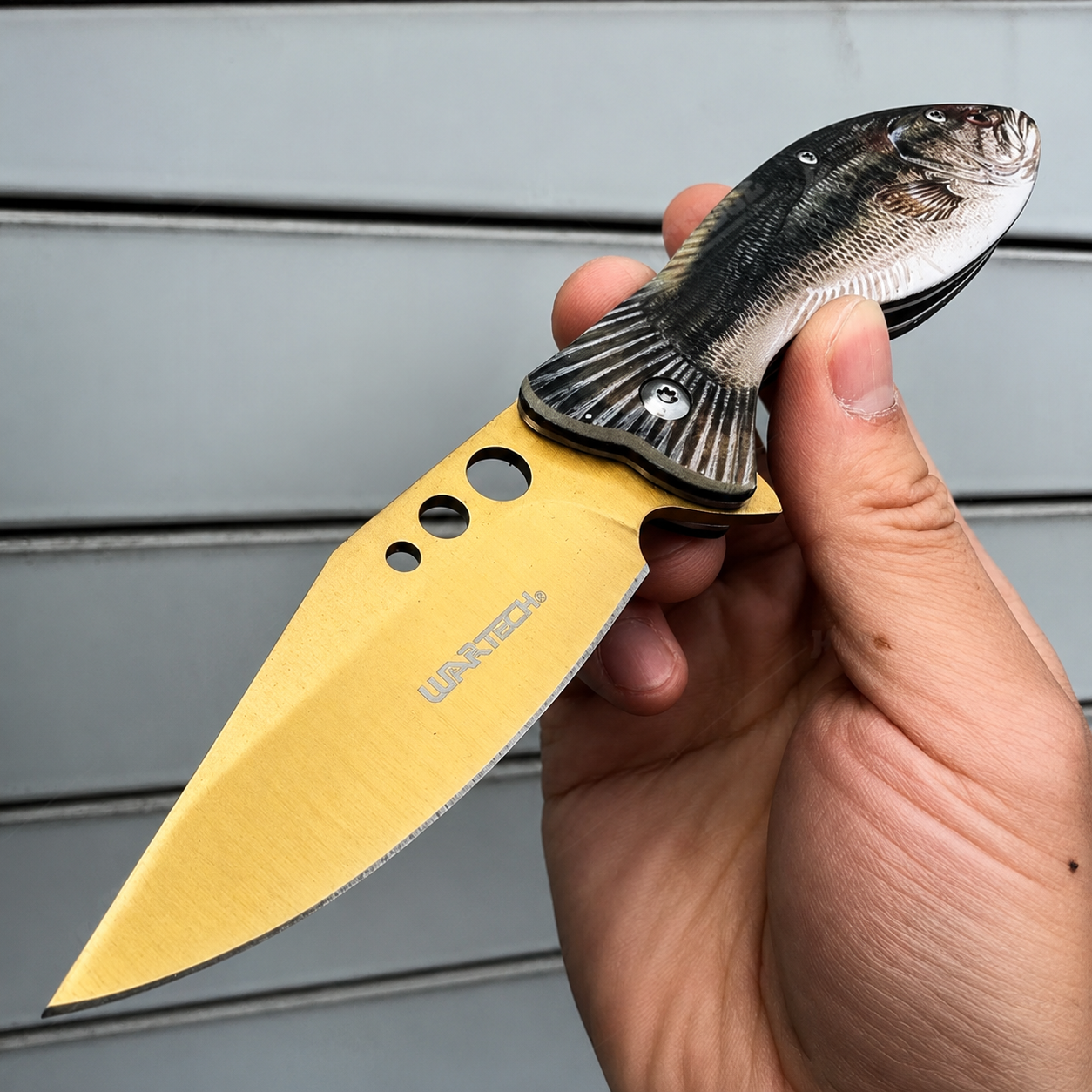 Fishing Tactical Knives - Bass Trout Pufferfish Tactical Flip Knife with Safety Lock and Belt Clip - 3CR Stainless Steel