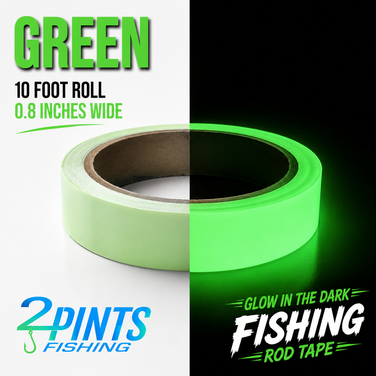 GLOW Tape for Fishing Rod - 10 FOOT ROLL - Glow in the Dark Waterproof Tape for Fishing, Hunting, Automotive, Crafts