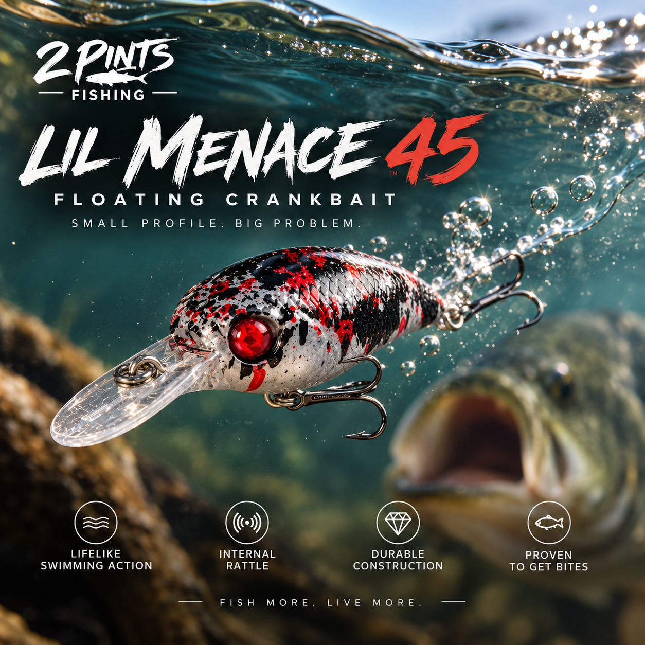 Lil MENACE 45 - 45mm 3g Floating Crankbait Twitch Fishing Lure - Hand Painted w/ Steel Balls