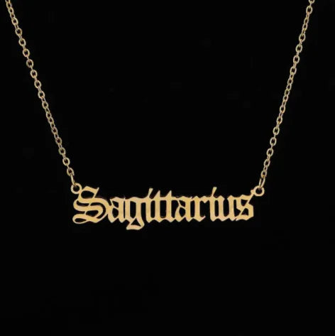 12 Zodiac Stainless Steel Pendant Necklace with Gold Chain