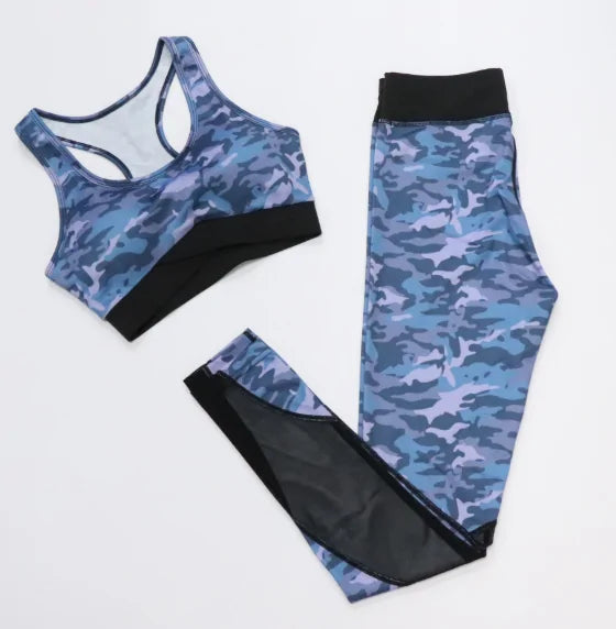 Women's Camo Yoga Suit: 2-Piece High Waist Hip Pants & Vest Set